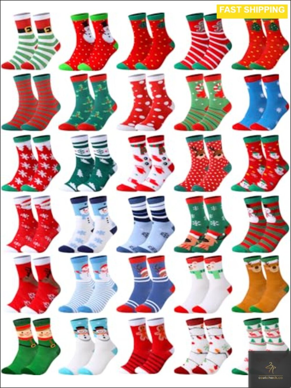 Kids Christmas Crew Socks 30 Pairs Polyester Cotton Blend